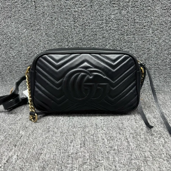 100% Authentic GUCCI GG Marmont Black Leather Shoulder Bag 800-121724 - Picture 3 of 14